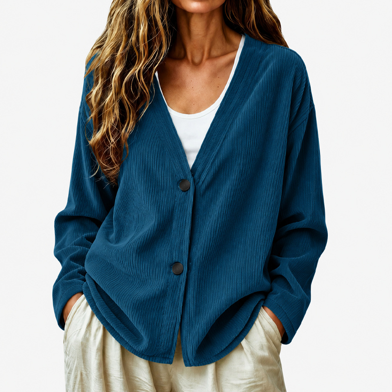 Women's V-Neck Corduroy Knit Cardigan DAYLIGHT GRACE