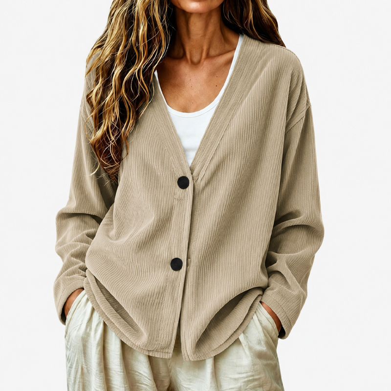 Women's V-Neck Corduroy Knit Cardigan DAYLIGHT GRACE