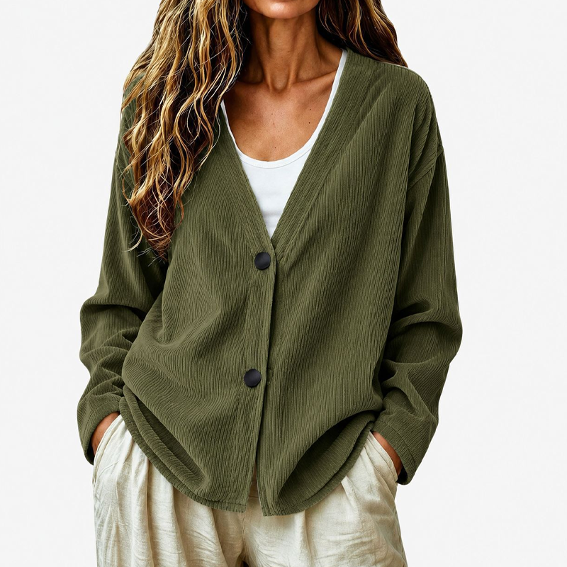 Women's V-Neck Corduroy Knit Cardigan DAYLIGHT GRACE