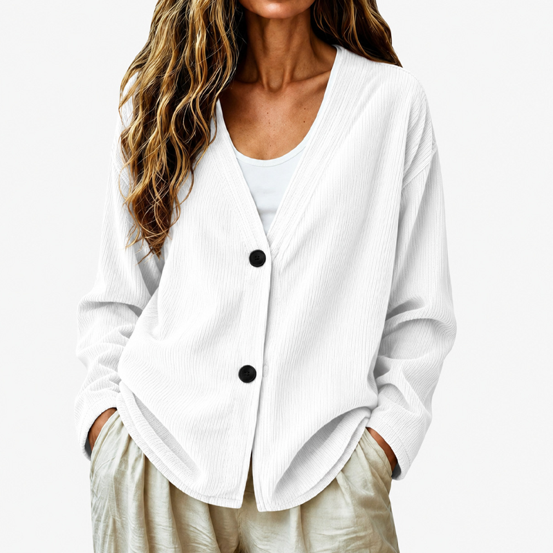 Women's V-Neck Corduroy Knit Cardigan DAYLIGHT GRACE