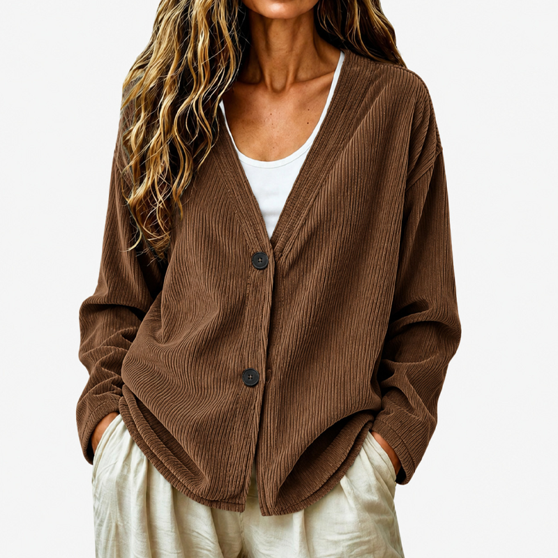 Women's V-Neck Corduroy Knit Cardigan DAYLIGHT GRACE