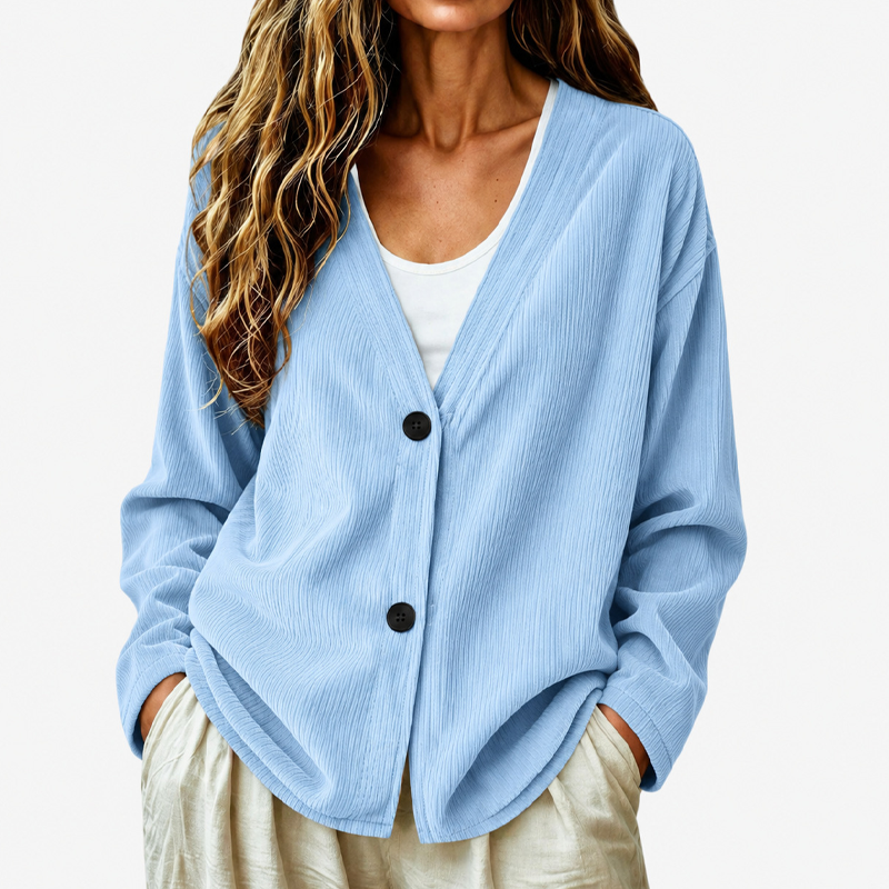 Women's V-Neck Corduroy Knit Cardigan DAYLIGHT GRACE