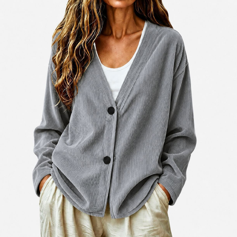 Women's V-Neck Corduroy Knit Cardigan DAYLIGHT GRACE